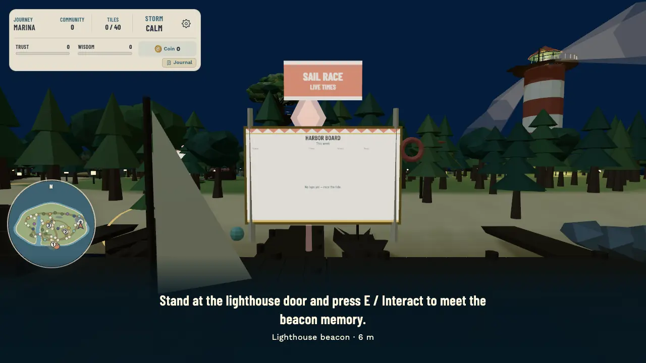 The harbour sail-race scoreboard on the pier, an object the map editor can move.