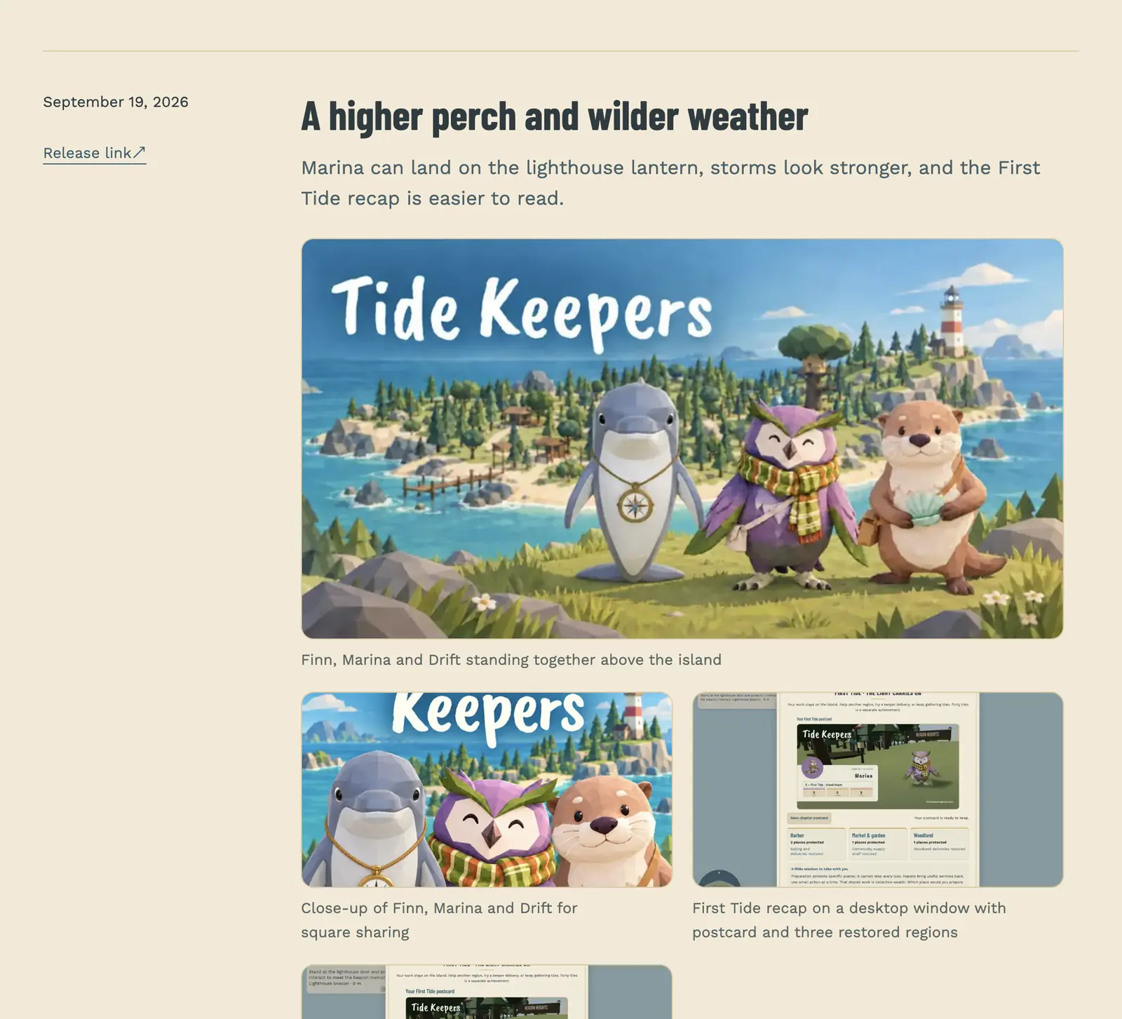 Public release notes page with illustrated update cards.