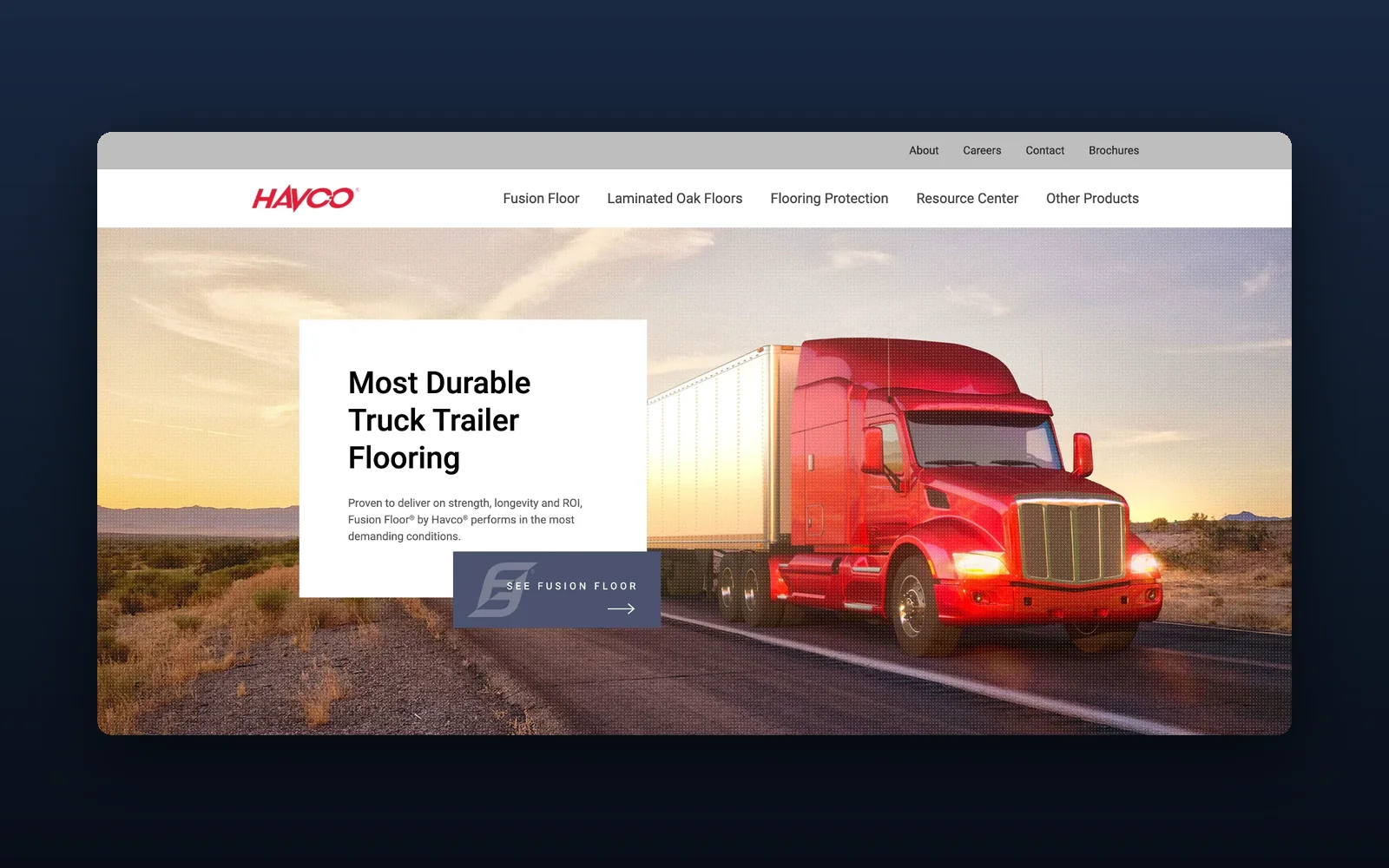 The Havco website in a browser window: Most Durable Truck Trailer Flooring, Fusion Floor by Havco
