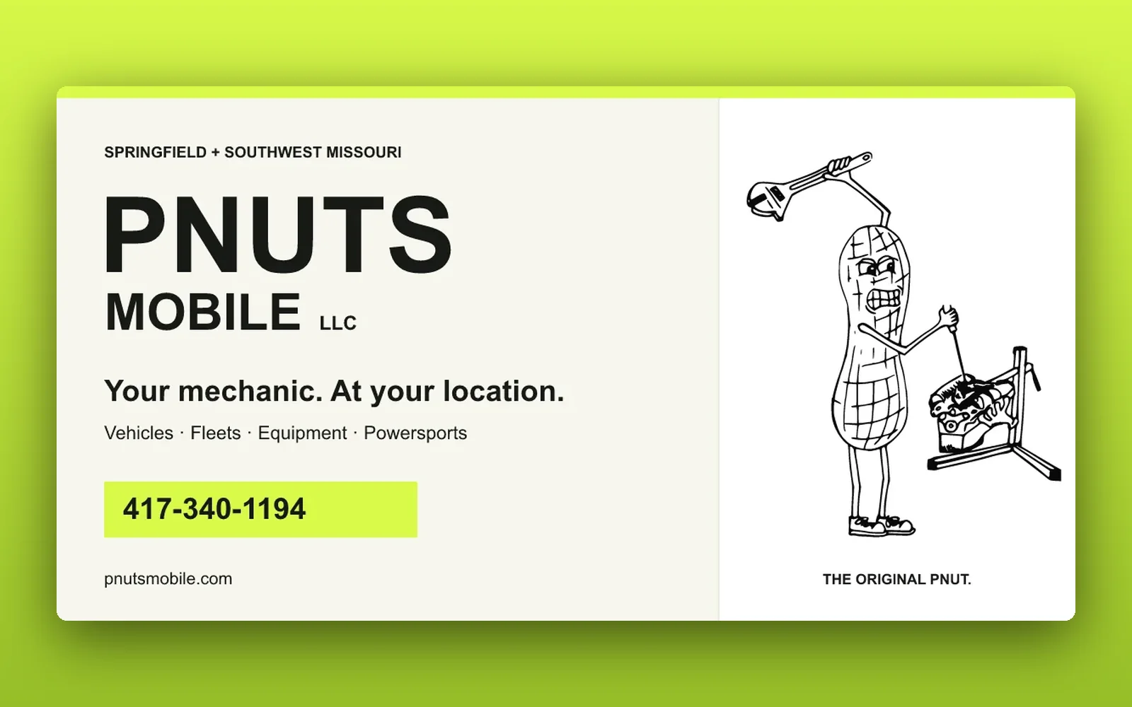 PNUTS Mobile mechanic brand with its peanut character holding a wrench